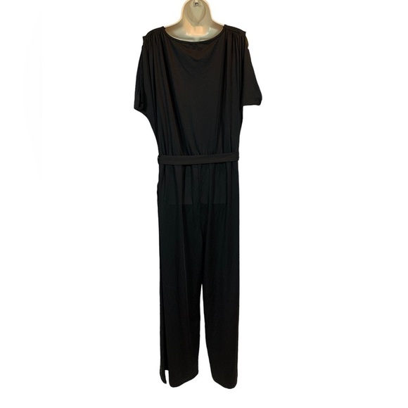 Love By Design Cap Sleeve Cowl Neck Tie Waist Jumpsuit - Black - size 1X - Picture 3 of 8